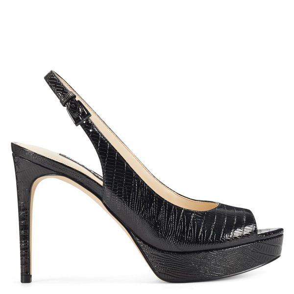 Nine West Elle Slingback Black Platform Sandals | South Africa 54K40-9U88